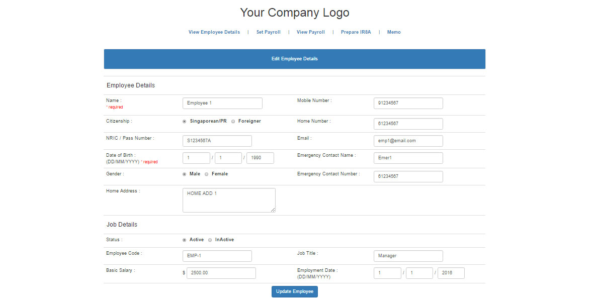Create Edit Employee Details