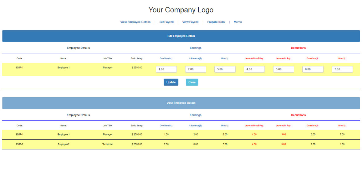 Edit Payroll Details